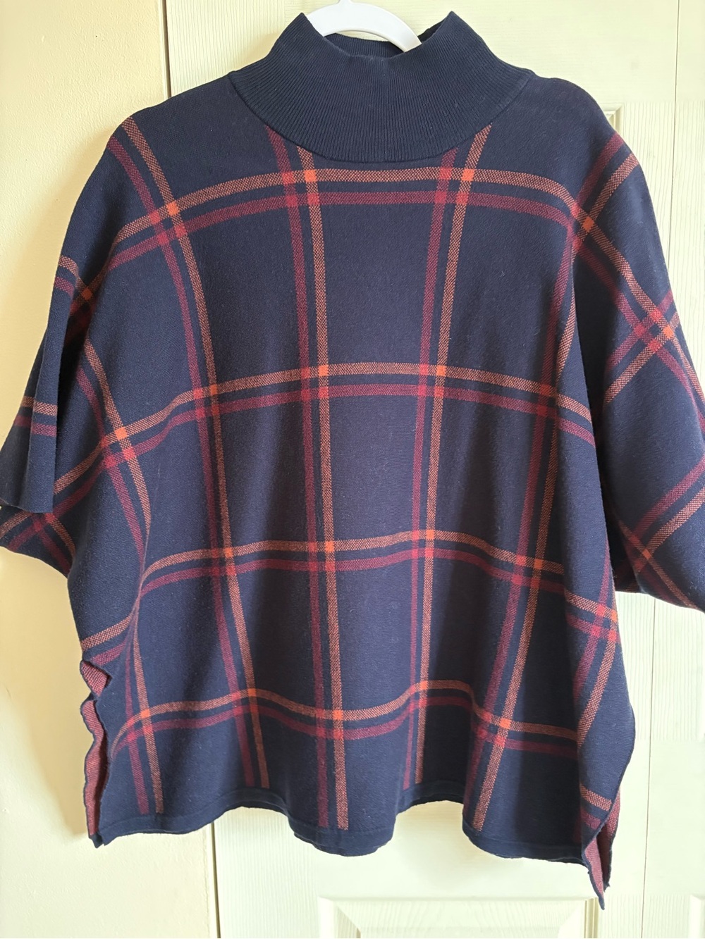 Navy Plaid Mock Neck Sweater - Women's